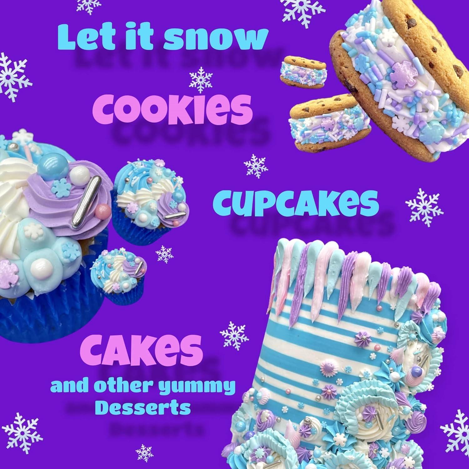 Sprinkles | Frozen in Sugar Sprinkle Mix | Blue Sprinkles | Confetti Sprinkles | Metallic Sprinkles | Snowflake Sprinkles | Cake Sprinkles (Pink purple blue)