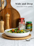 YHOSSEUN 9.75" Pasta Bowls Set of 4, 50 OZ Large Salad Serving Bowls, Ceramic Pasta Plate Bowls, White Soup Bowl, Microwavable Dinner Bowls for Kitchen, Embossed Sunflower