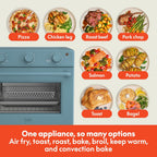 bella Air Fry Toaster Oven, 7 Preset Cooking Options, Dishwasher-Safe EverGood Coated Trays Included, 60-Minute Auto Shutoff w Audible Timer, Power Indicator Light, 1700 Watt, Surf