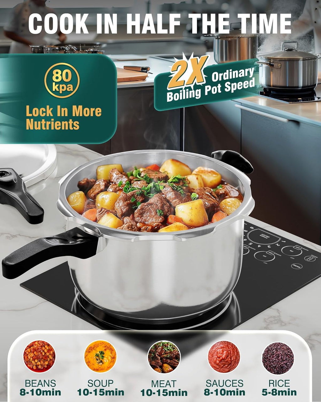 WantJoin Stainless Steel Pressure Cooker(Non-Aluminum),11 Quart Induction Compatible Pressure Cooker with Spring Valve Safeguard Devices,Compatible with Gas & Induction Cooker