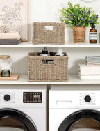 StorageWorks Wicker Storage Baskets, Handwoven Seagrass Basket for Organizing, Decorative Wicker Baskets with Built-in Handles, Set of 2