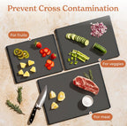 SMIRLY Plastic Cutting Board Set 3 Pieces, Non-Slip Dishwasher Safe Chopping Boards for Kitchen, Dark Grey