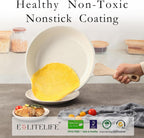 ESLITE LIFE Nonstick Ceramic Frying Pans Skillets Set, Non-Toxic Egg Omelette Kitchen Cooking Pans Compatible with All Stovetops (Gas, Electric & Induction), PTFE & PFOA Free (White)