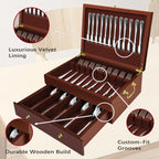 Silverware Storage Box Solid Wood with Lid, 2 Layer Silverware Storage Chest, 15.5'' ×11.5'' Silverware Organizer with Handle and Felt Lined, Chest for Flatware Setting Up 30