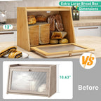 Large Bread Box for Kitchen Counter, Bamboo Bread Storage Container with Wavy Arcylic Transparent Door, Bamboo Wooden Farmhouse Bread Box for Your House