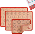 Folksy Super Kitchen Silicone Macaron Baking Mat - Set of 3 (2 Half Sheet and 1 Quarter Sheet), Non Stick Silicon Oven Liner For Macaroons and Cookies (16.5x11.6, Red)