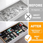 SpaceAid 21-Piece Bamboo Drawer Organizer Storage Boxes Set, Wood Tray Junk Drawer Organizers Multi-Use Divider Bins for Kitchen, Bathroom, Office Desk and Makeup Organization (21 Pack, Black)