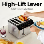 Chefman Smart Touch 4 Slice Digital Toaster, 6 Shade Settings, Touchscreen Bagel Toaster 4 Slice with Extra-Wide Slots, +10 Seconds, Defrost, Removable Crumb Tray – Stainless Steel