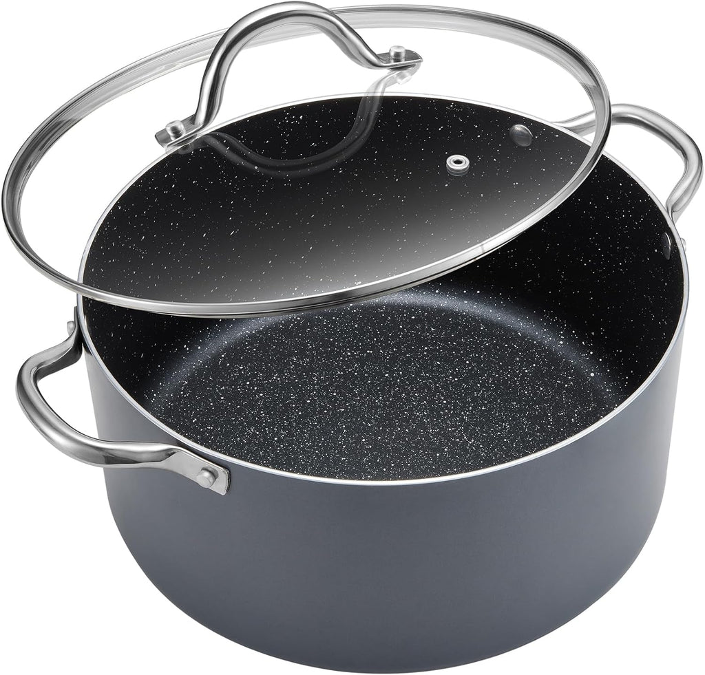 BEZIA 10 Quart Cooking Pot, Large Non Stick Induction Stock Pot with Lid, All Stove Compatible, 10 QT Aluminum Soup/Stew Pot For Large-batch Cooking, Grey