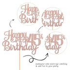 1 PCS Happy 45th Birthday Cake Topper Glitter Cheers to 45 Years Birthday Cake Pick 45 Fabulous Cake Decoration for Happy 45th Birthday Theme Party Decorations Supplies Rose Gold