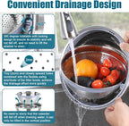 TeamFar Mixing Bowls with Colander Set, Stainless Steel Strainer and Nesting Salad Bowls, with Lids & 3 Graters, Non-Slip Bottom & Visible Lid, Rotatable & Dishwasher Safe, 4.6/3/1.5 QT, Blue