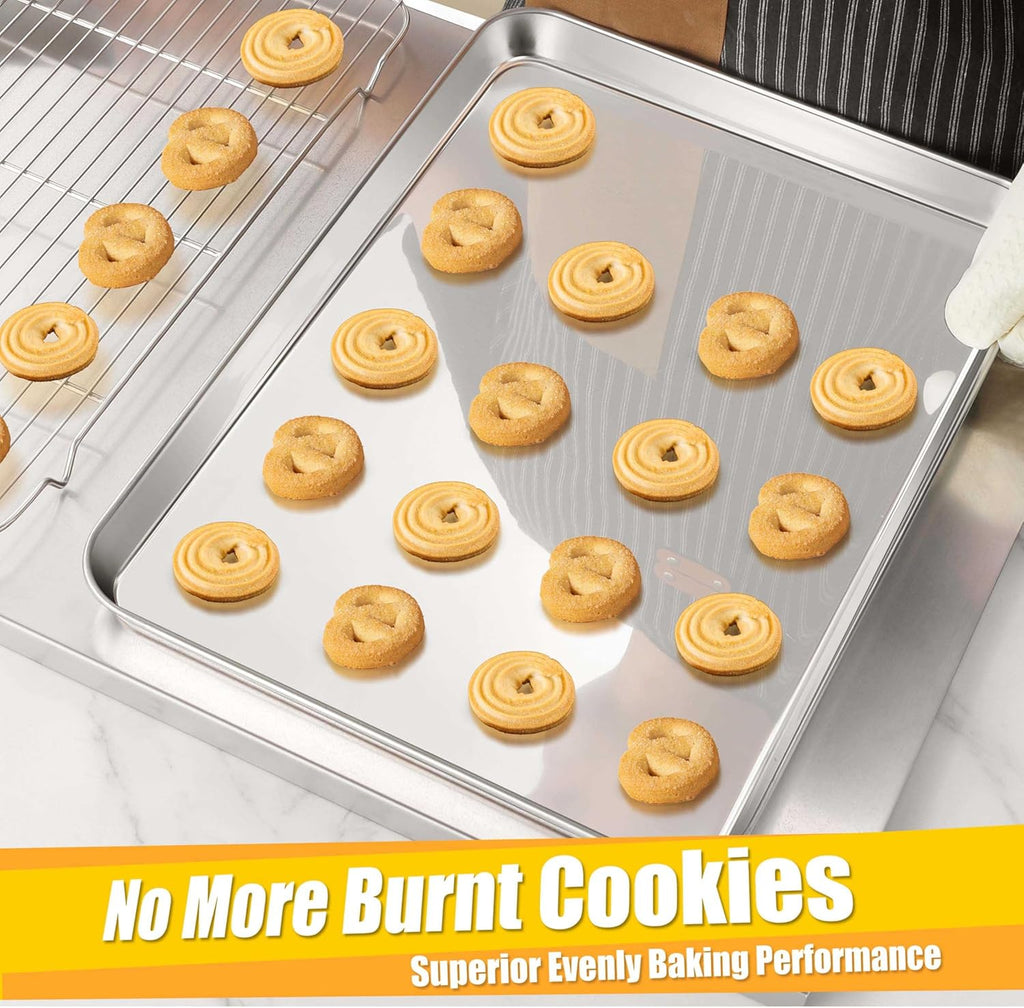 Homikit 2 Pack Baking Sheet, 18” x 13” Stainless Steel Large Cookie Pan Set for Oven, Heavy Duty Metal Half Sheet Baking Tray for Roasting Cooking, Nonstick & Rust Free, Dishwasher Safe