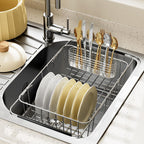 JAQ Utensil Holder for Sink, Sus304 Stainless Steel Rust Free Silverware Cutlery Flatware Holder Rack Organizer with Hooks for Dish Drying Rack Sink Dish Drainer in Kitchen Bathroom