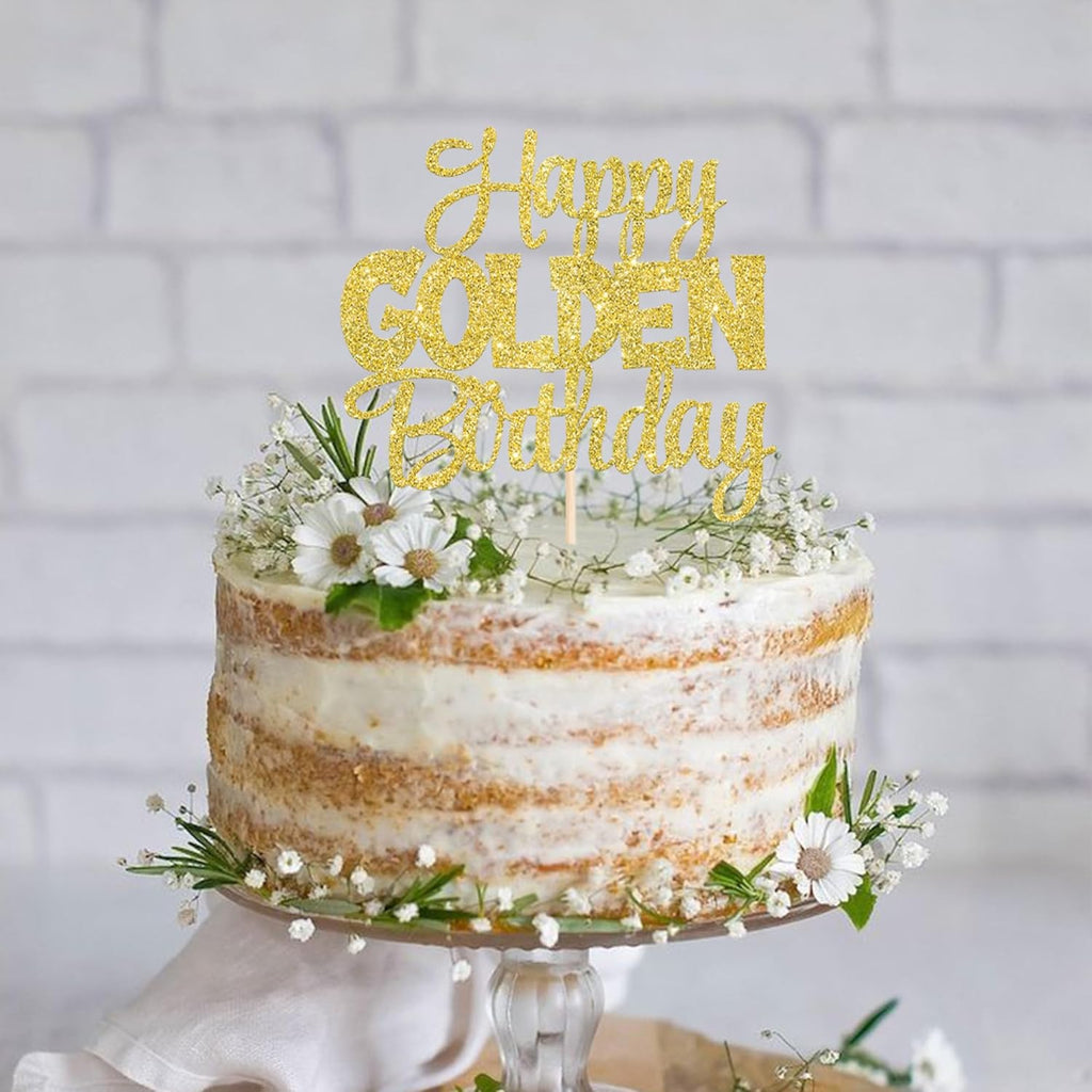 1 PCS Happy Golden Birthday Cake Topper Gold Glitter Birthday Cake Pick 1/13/16/18/21/30/40/60/70/80/90th Cake Decorations for Celebrating 50th Anniversary Theme Party Supplies