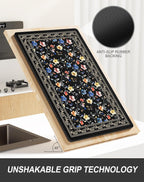 Rnivvi Dish Drying Mat for Kitchen Counter, 12 x 19" Cute Flower Theme Super Absorbent Draining Pad, Non-Slip Heat Resistant Coffee Bar Mat for Coffee Machine Station Accessories, Retro Dish Rack Pad