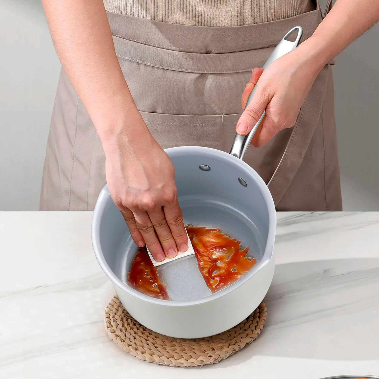 Tri-Ply Stainless Steel Sauce Pan with Steamer Basket & Strainer Glass Lid–Multi- Function Pot 2 QT- Modern Sleek Design–Safe,Chemical-Free & Stylish Cookware–Upgrade Your Kitchen with Healthy Cooking