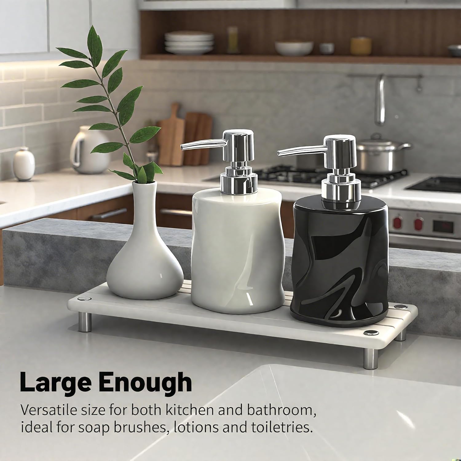 Quick Dry Sink Caddy Kitchen Sink Organizer, Water Absorbing Stone Tray for Sink, Stone Drying Tray, Diatomite Faucet Mat & Protector, Dispenser Sponge Holder, Stone Soap Tray for Bathroom Counter