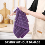 Homaxy 100% Cotton Terry Kitchen Towels(Purple, 13 x 28 inches), Checkered Designed, Soft and Super Absorbent Dish Towels, 8 Pack
