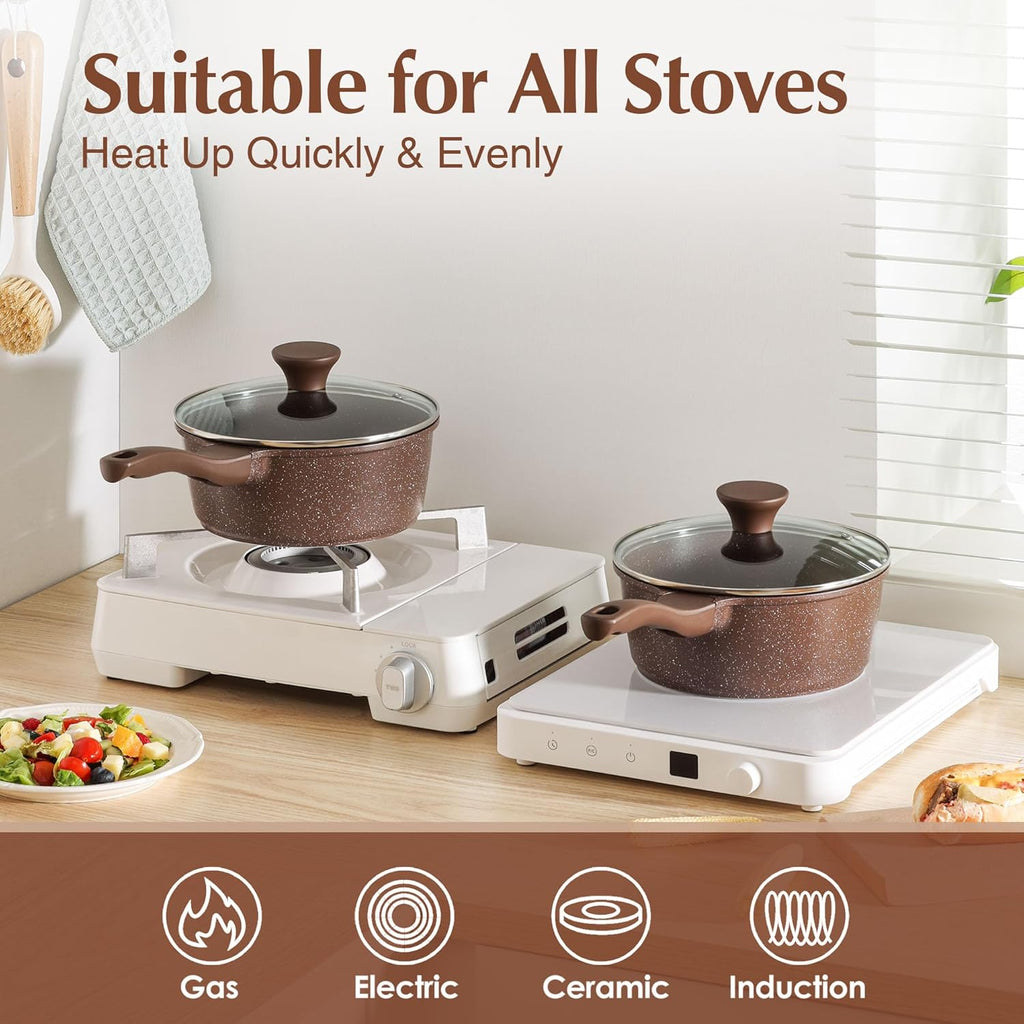 SENSARTE Saucepan Nonstick with Lid 2.0 Quarts Granite Coating Sauce Pot Small Kitchen Cooking Pot, Induction Comptable, Free of Intentionally Added PFOA