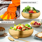 Avador® Set of 3 Premium Stainless Steel Salad Mixing Bowl Hammered Finish | Handmade | Includes Salad Serving Utensils (Gold Plated)