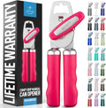 Zulay Kitchen Heavy Duty Stainless Steel Can Opener Manual with Bottle Opener - Rust Proof Manual Can Opener With Turn Knob & Comfy Soft Grip Handles - Dragonfruit