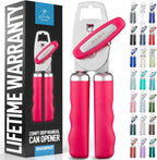 Zulay Kitchen Heavy Duty Stainless Steel Can Opener Manual with Bottle Opener - Rust Proof Manual Can Opener With Turn Knob & Comfy Soft Grip Handles - Dragonfruit
