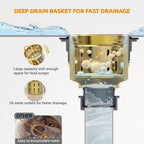 BOTEMY Stainless Steel Gold Sink Drain Strainer 3-1/2'' Kitchen Sink Drain Assembly Kit with Removable Deep Sink Strainer Basket and Sink Stopper Flat Cover Replacement for Home Standard Kitchen Sinks
