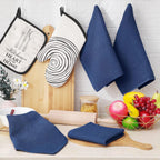 Homaxy 100% Cotton Waffle Weave Kitchen Dish Cloths, Ultra Soft Absorbent Quick Drying Dish Towels, 12 x 12 Inches, 8-Pack, Navy Blue
