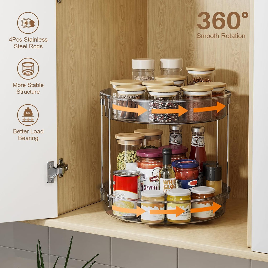 LAMU 12 inch 2 Tier Lazy Susan Turntable Organizer Rotating Spice Rack Organization for Cabinet, Kitchen, Pantry, Countertop, Bathroom, Vanity, Medicine Cabinet Organizer, Grey