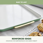 GreenPan Bakeware 13"x18" Half Baking Sheet Pan, Ceramic Nonstick Baking Pan, PFAS & BPA Free, Gold Handles, Durable Steel, Versatile & Space Saving Ovenware, Freezer to Oven Dish, Sage Green