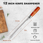 Knife Sharpener Rod, Kitchen Knives Sharpener Carbon Steel Professional Knife Sharpening Steel, Honing Rod with Hanging Holes (13 inches), O