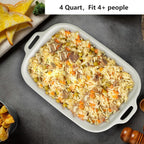 MAGNIFIQUE Small 4 Quart Casserole Programmable Slow Cooker with Ceramic Baking Dish - Perfect Kitchen Small Appliance for Family Dinners, Oven Safe and Durable Bakeware for Lasagna, Roasts (White)