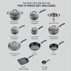 T-Fal Ultimate Hard Anodized Nonstick Cookware Set 17 Piece, Nonstick Pots and Pans Set with Fry Pan, Saucepans, Saute-Pan, Griddle, Dishwasher Safe, Black