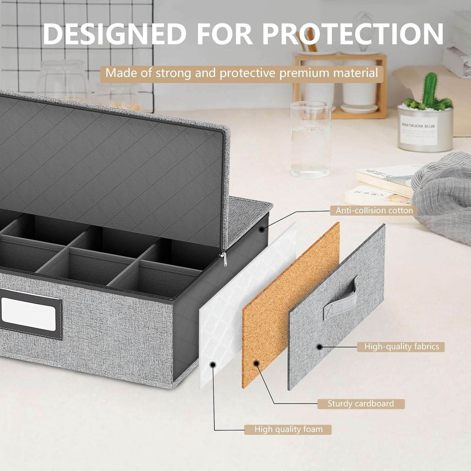 homyfort China Storage Containers (2 Pack Mug Storage Box, Grey)