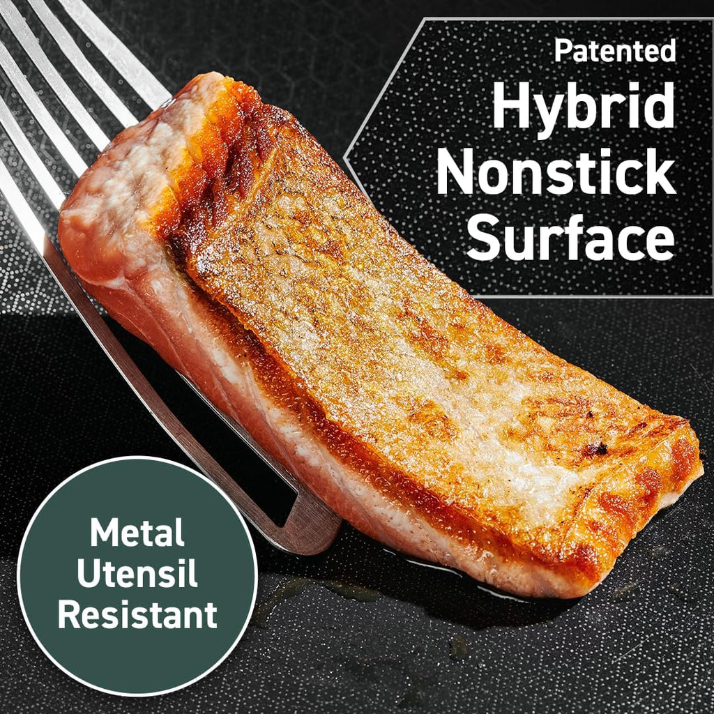 HexClad Hybrid Nonstick 4.5-Quart Deep Sauté Pan with Tempered Glass Lid, Stay-Cool Handle, Dishwasher-Friendly, Oven-Safe Up to 900°F, Induction Ready, Compatible with All Cooktops