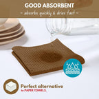 Native Fab Cotton Dish Towel 4 Pack Waffle Weave Tea Towels for Cleaning Drying, 16x26 inches, Soft & Absorbent Washcloths, Kitchen Towel with Hanging Loop, Dish Cloth Set, Brown