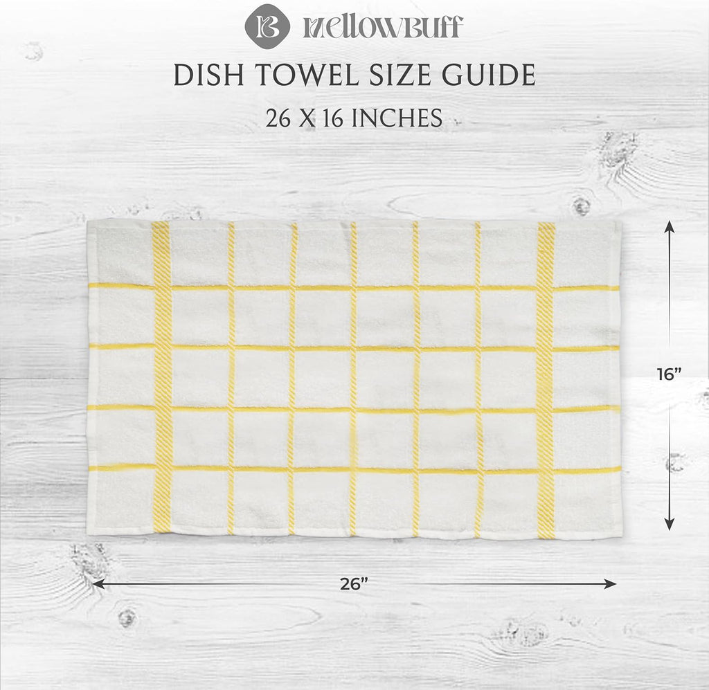 100% Cotton Terry Dish Towels, 4 Pack Checks, 16 x26 Inches, Super Soft and Absorbent Kitchen Towels, Perfect for Kitchen Cleaning and Dish Washing | Yellow