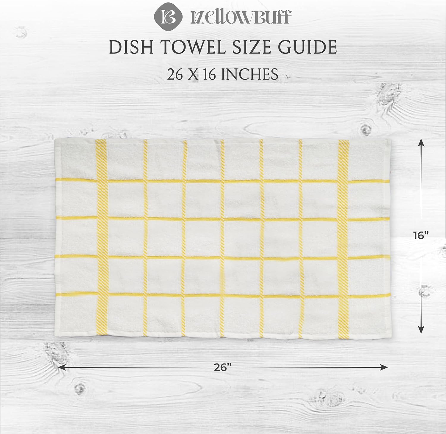 100% Cotton Terry Dish Towels, 4 Pack Checks, 16 x26 Inches, Super Soft and Absorbent Kitchen Towels, Perfect for Kitchen Cleaning and Dish Washing | Yellow