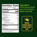 Pasture Raised Beef Tallow, Grass-Fed & Grass-Finished, Made from Beef Suet for more nutrients, Glass Jar
