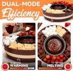 Cheese & Chocolate Fondue Machine, Candy Melting Pot for Party, Electric Fondue Pot Set, Chocolate Warmer, Hot Chocolate Maker, 4-Section Food Tray, Brown