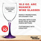 Custom Nuance Wine Glasses by ARC 10.5 oz. Set of 10, Personalized Bulk Pack - Restaurant Glassware, Perfect for Red Wine, White Wine, Cocktails - Purple