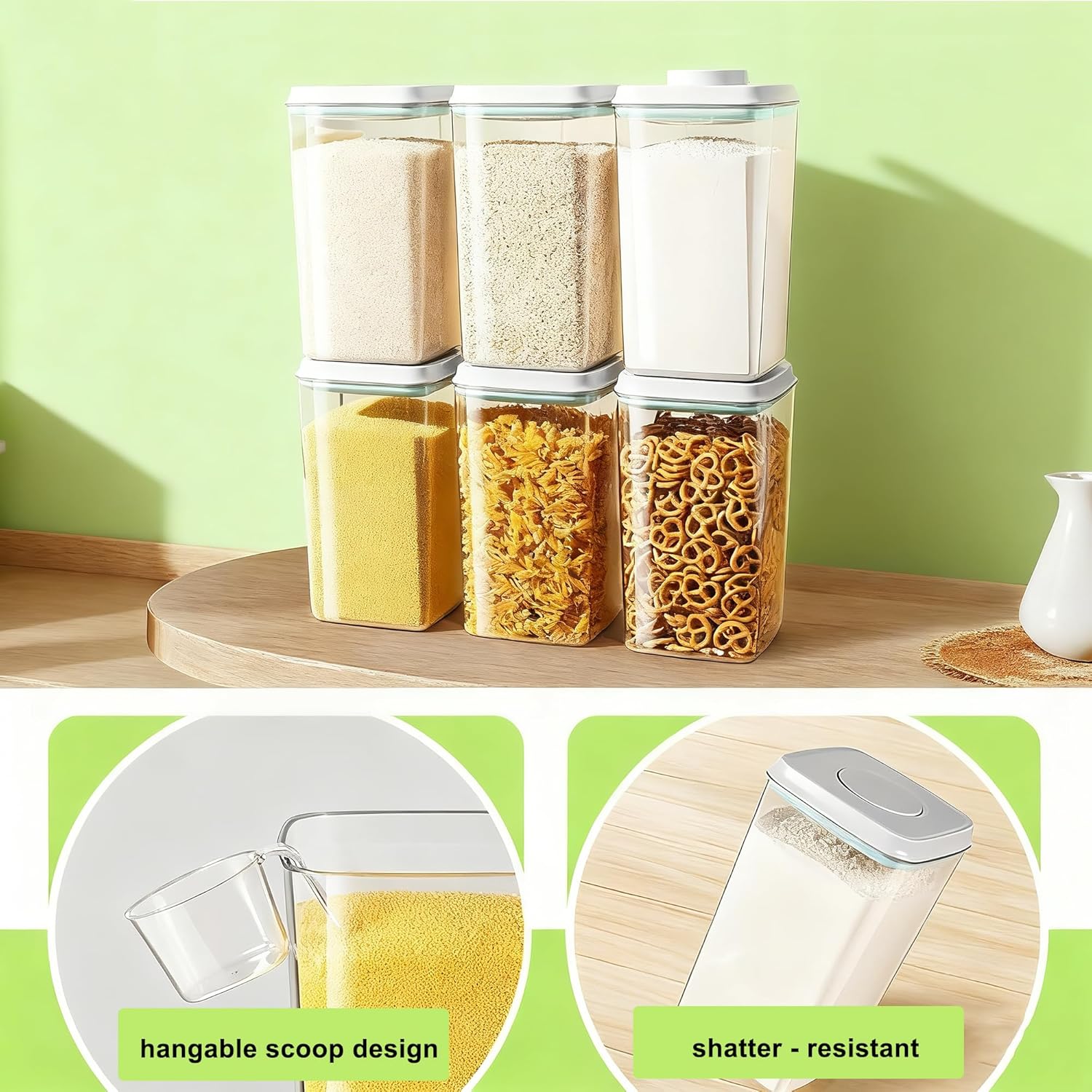 Rice Container Flour Container Airtight Food Storage Container - Pop Containers With Lids, Bpa Free Stackable Container for Coffee Cereal Spaghetti Kitchen Organizer (4000ml / 4.2qt *4)