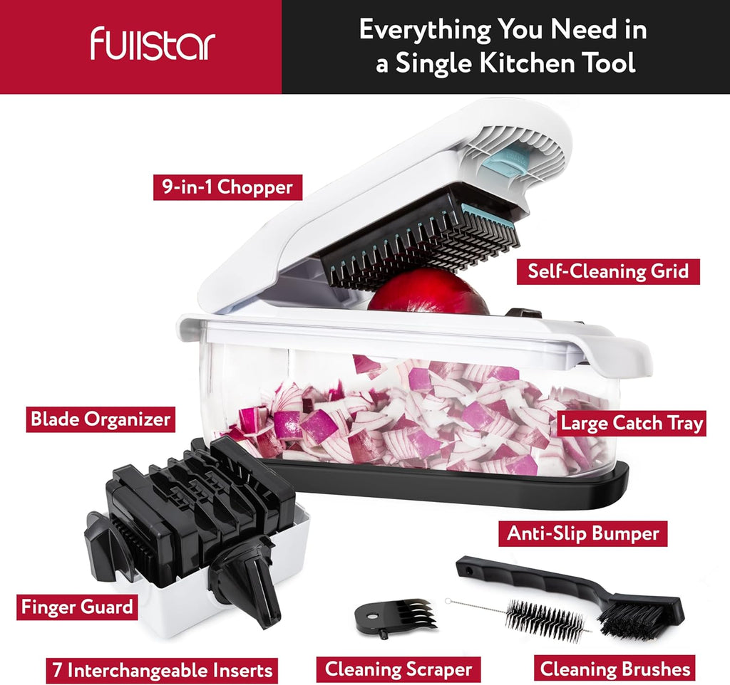Fullstar Vegetable Chopper - Food Chopper with Container, Spiralizer, Egg Slicer & Juicer - Home Essentials & Kitchen Gadgets (XL - 9 in 1)