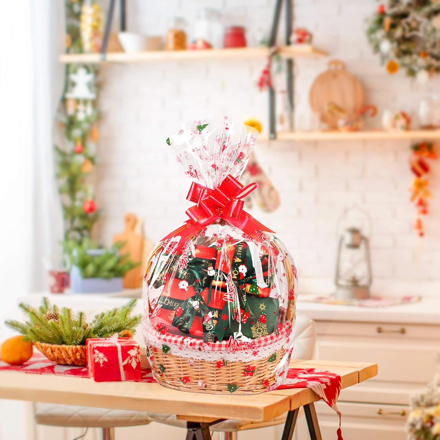 100 ft Christmas Cellophane Wrap Roll - 3 Mil Thick, Folds into 17.5" for Gift Baskets, Arts & Crafts