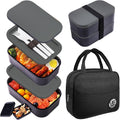 Bento Box with Lunch Bag Microwavable All-in-One Meal Prep Compartment Lunch Containers with Utensils Leak Resistant Lunch Box with Sauce Container 60oz Gray