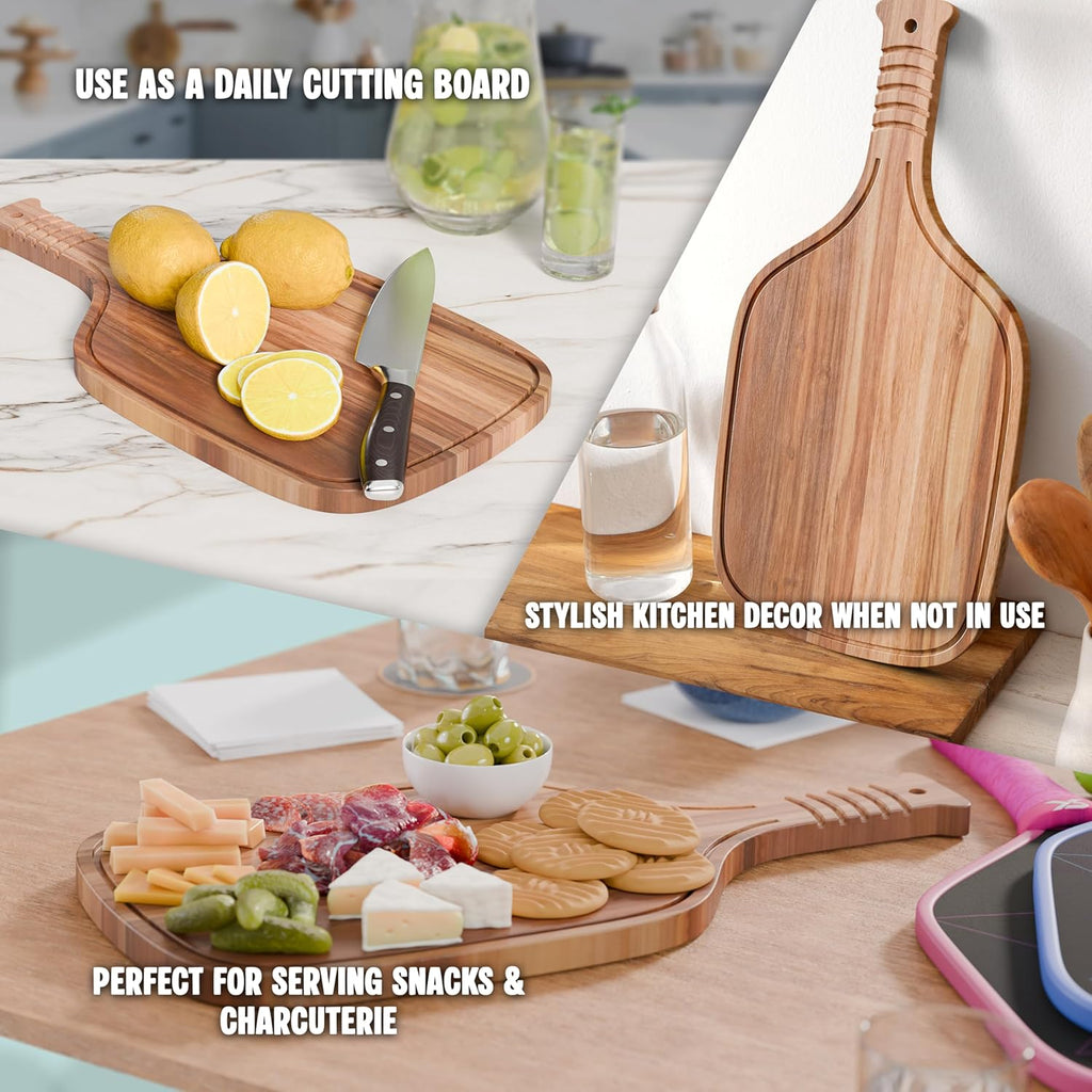 New – Pickleball Paddle Charcuterie & Cheese Board – Acacia Wood Cutting Board (16.9” x 8.1”) Pickleball gifts for men or women, Pickle Ball Plates, Serving Tray, Pickle ball Accessories
