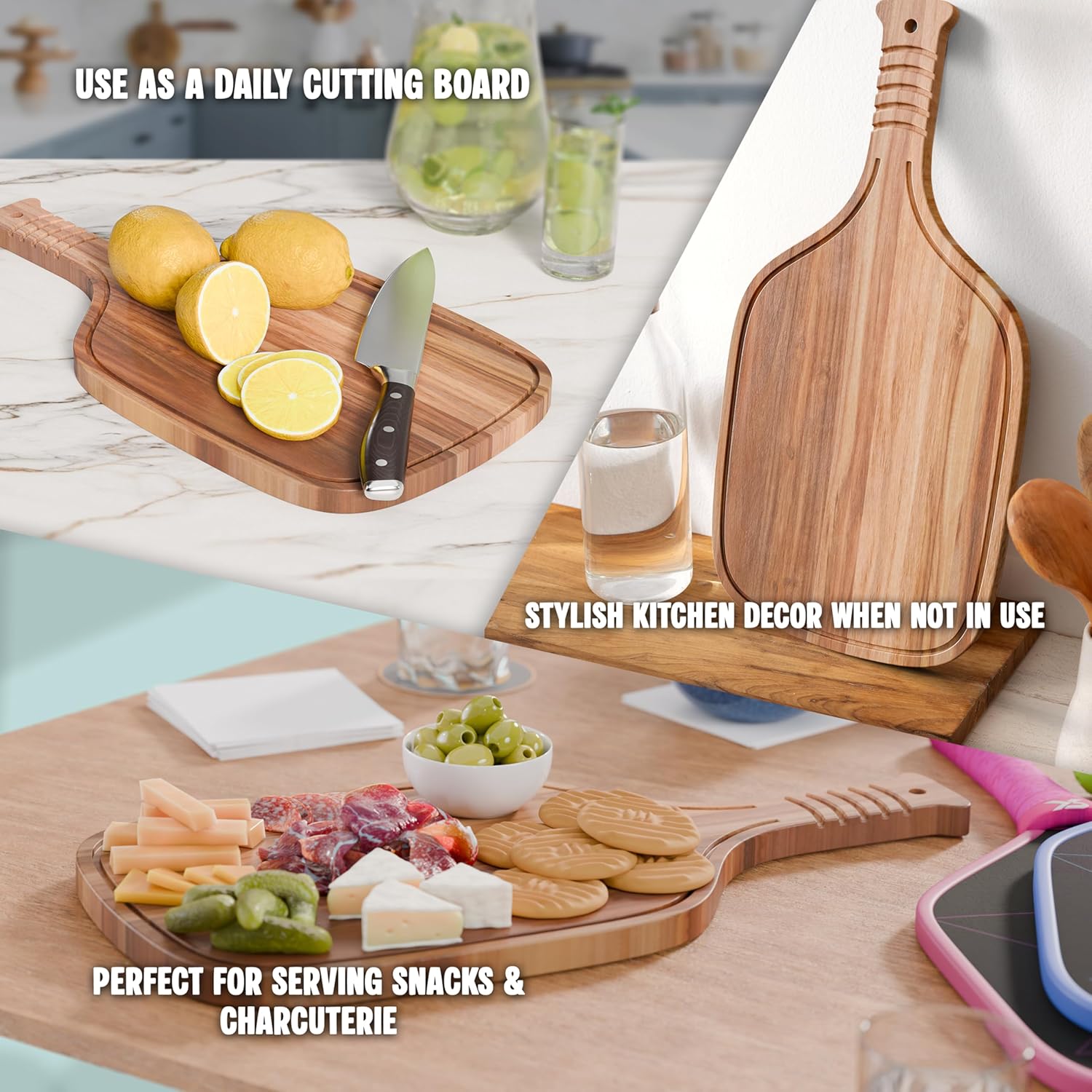 New – Pickleball Paddle Charcuterie & Cheese Board – Acacia Wood Cutting Board (16.9” x 8.1”) Pickleball gifts for men or women, Pickle Ball Plates, Serving Tray, Pickle ball Accessories