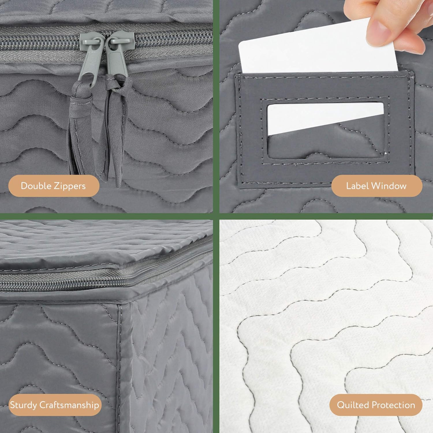 LotFancy Stemware Storage Container - Deluxe Quilted Storage Case with Dividers for 12 - Wine Glasses, Champagne Flutes, Glassware, Drinkware Storage Box Chest, 15.5"x12.5"x 10", Gray