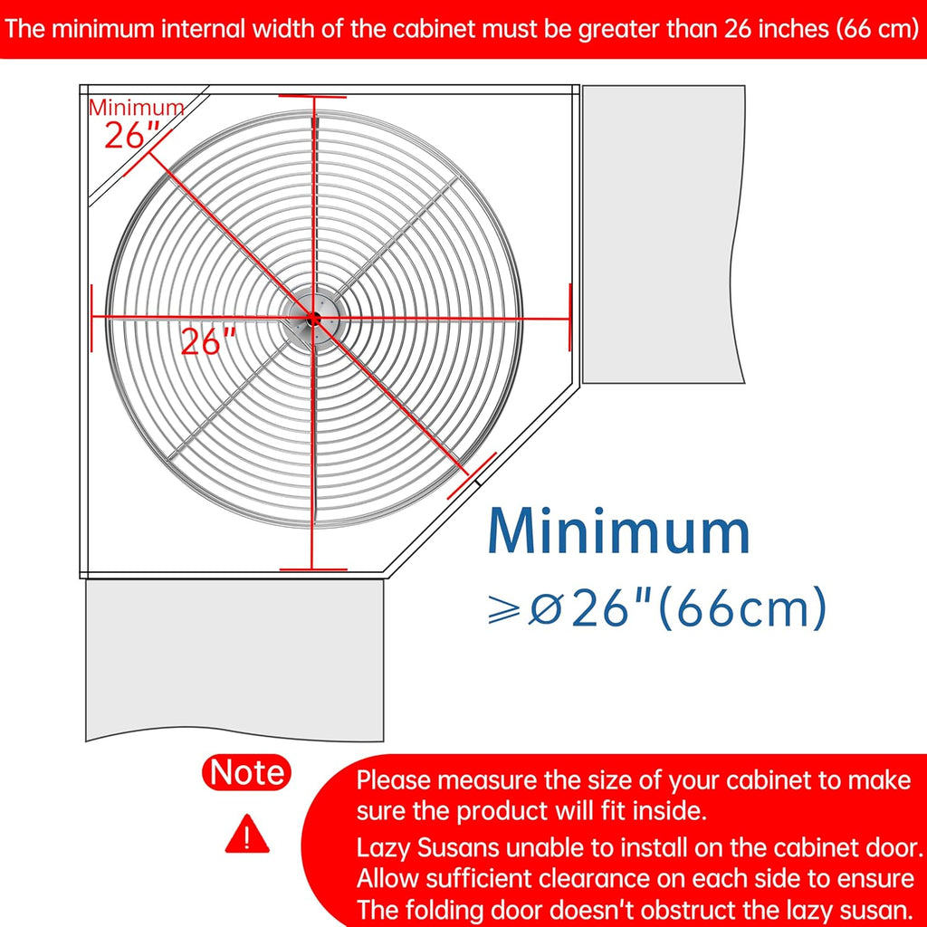 24" Lazy Susan Turntable for Cabinet - Corner Cabinet Organizer for Kitchen, Full Circle Corner Cabinet Lazy Susan Replacement Shelves Rotating Rack for Corner Base