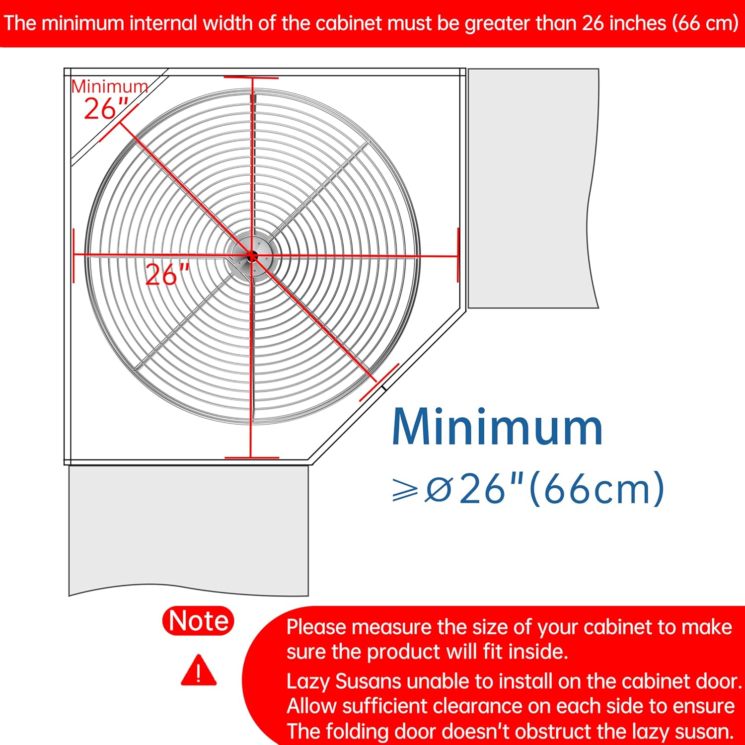 24" Lazy Susan Turntable for Cabinet - Corner Cabinet Organizer for Kitchen, Full Circle Corner Cabinet Lazy Susan Replacement Shelves Rotating Rack for Corner Base